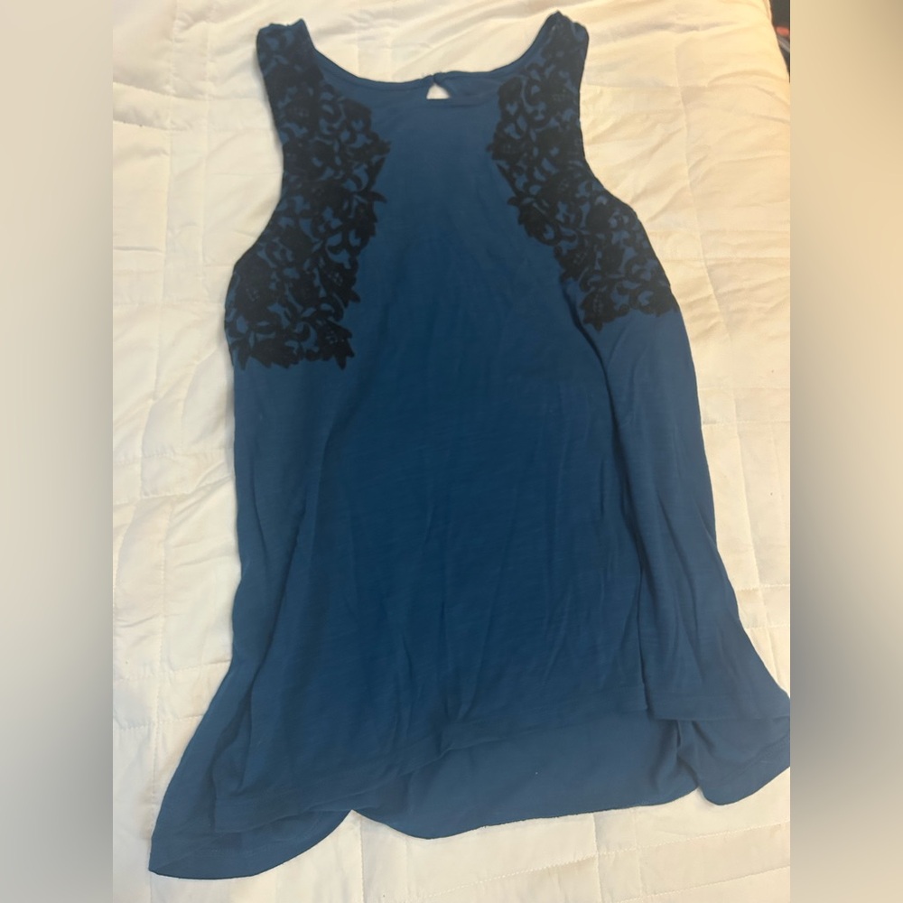 American Eagle Outfitters Blue Tank Top with Black Lace
